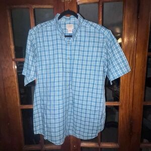 LL Bean Shirt Men's Size L Blue Plaid Button Up Casual Short Sleeve 504265 EUC
